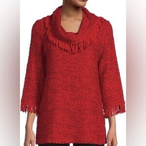 Ali Miles Cowl Neck Sweater Yarn Fringe